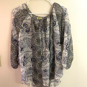 Blue and gold Fig and Flower peasant top from Anthropologie!